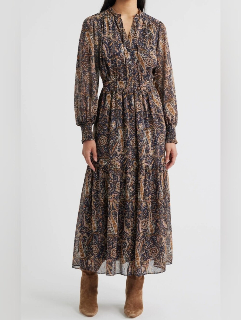 NWT Sam Edelman Boho Paisley Long Sleeve Maxi Dress Size 6